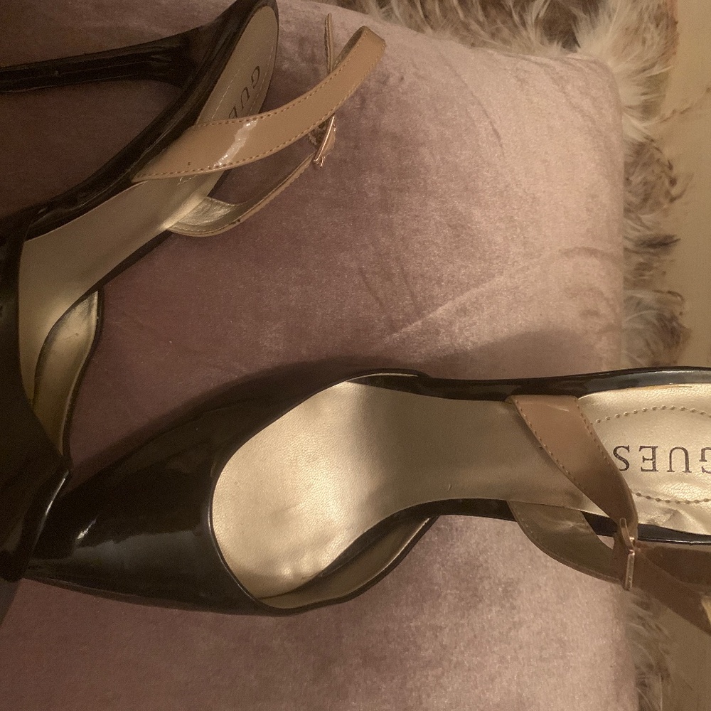 Black patent sling backs